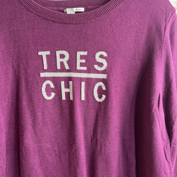 HALOGEN Pullover Sweater XL P Plum Purple Tres‎ Chic Graphic Crew Neck Graphic - Picture 4 of 7